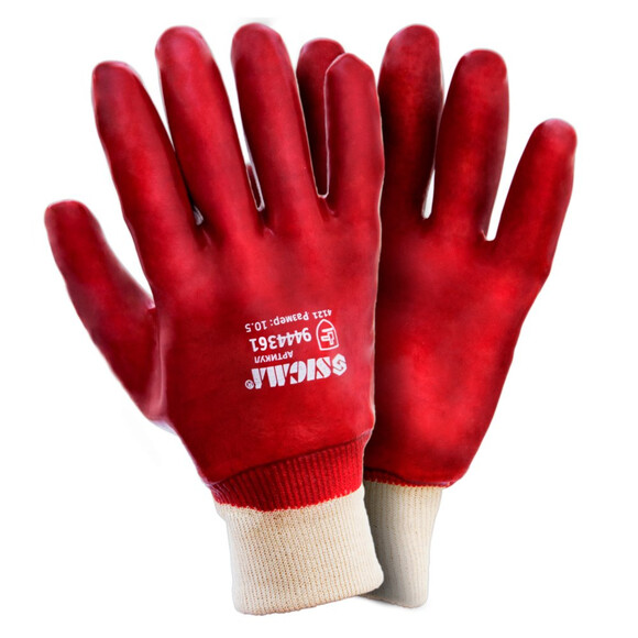 Перчатки трикотажные Sigma с полным ПВХ покрытием красные манжет р10 (9444361) изображение 3