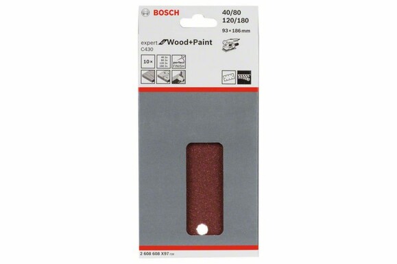 Шліфлист Bosch Expert for Wood and Paint C430, K40/80/120/180, 93x186 мм, 10 шт. (2608608X97) фото 2