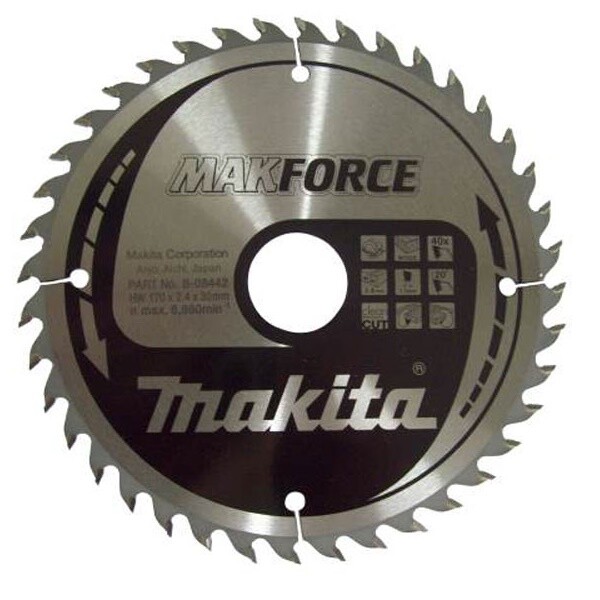 

Пильный диск Makita MAKForce по дереву 170x30мм 40Т (B-08442)