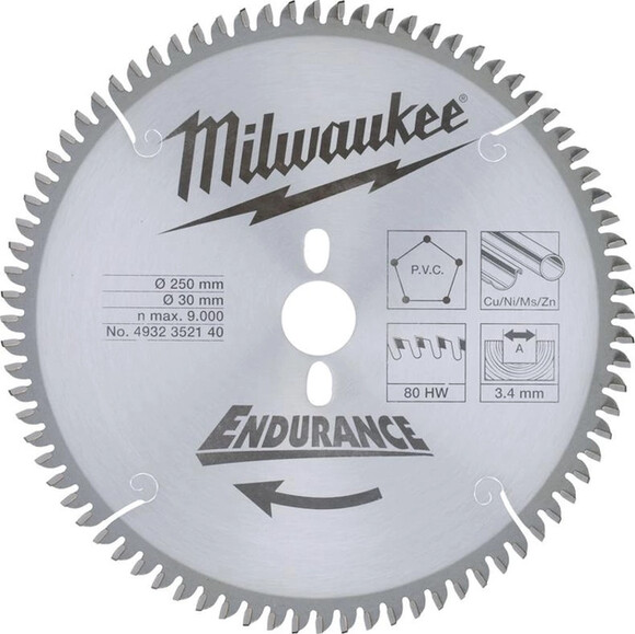Диск пиляльний Milwaukee WNF 250x30 мм, 80 зуб. (4932352140)
