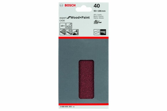 Шліфлист Bosch Expert для Wood and Paint C430, 93x186 мм, K40, 10 шт. (2608605302) фото 2