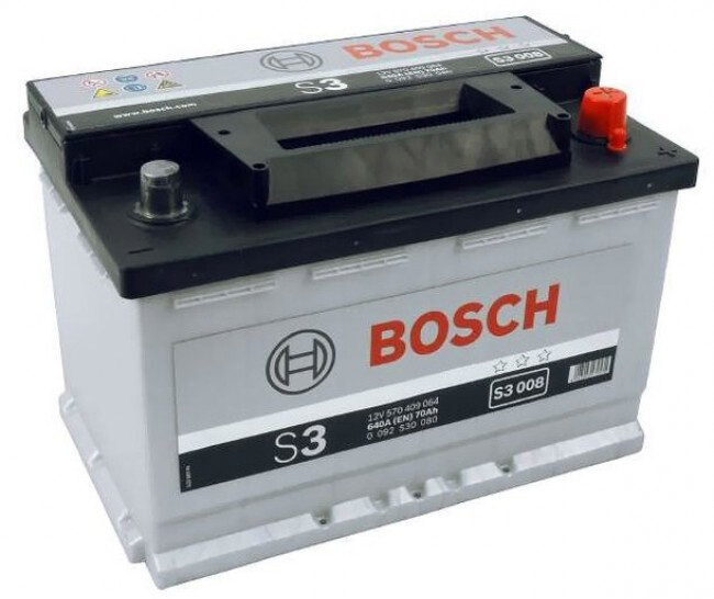 

Автомобильный аккумулятор Bosch S3 12В, 70 Ач, 640 A (0092S30080)