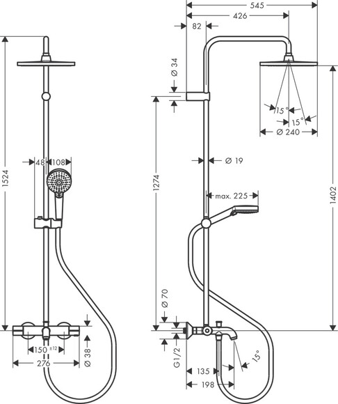 Душова система HANSGROHE Vernis Blend Showerpipe 240 1jet, з термостатом, чорна матова (26899670) фото 2