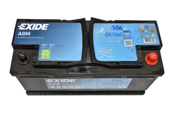 Акумулятор EXIDE EK1060 (Start-Stop AGM) (аналог EK1050), 106Ah/950A фото 2