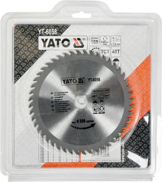 Диск пильный YATO по дереву 160x20x2.8x2.0 мм, 48 зубцов (YT-6058) изображение 2