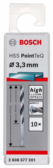 Сверло по металлу Bosch PointTeQ HSS 3.3х65 мм, 10 шт. (2608577201) изображение 2