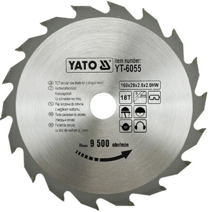 

Диск пильный YATO по дереву 160х20х2.8х2.0 мм, 18 зубцов (YT-6055)