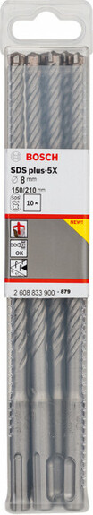 Набір бурів Bosch SDS plus-5X 8x150x210 мм, 10 шт (2608833900) фото 2