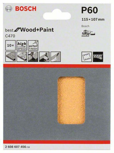 Шлифлист Bosch Expert for Wood and Paint C470, 115x107 мм, K60, 10 шт. (2608607456) изображение 2