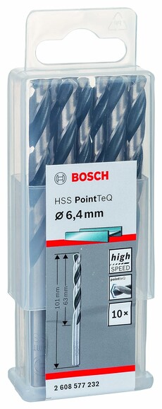 Свердло по металу Bosch PointTeQ HSS 6.4х101 мм, 10 шт. (2608577232) фото 2