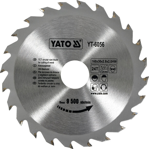 Диск пильний YATO по дереву 160х30х2.8х2.0 мм, 24 зубців (YT-6056)