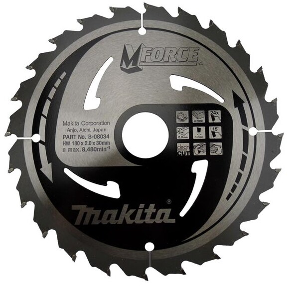 Пильный диск Makita MForce по дереву 180x30мм 24Т (B-08034)