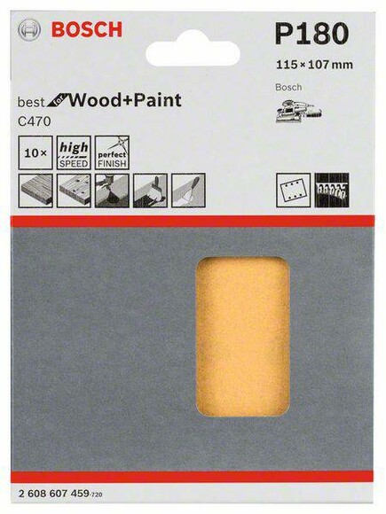 Шліфлист Bosch Expert для Wood and Paint C470, 115x107 мм, K180, 10 шт. (2608607459) фото 2