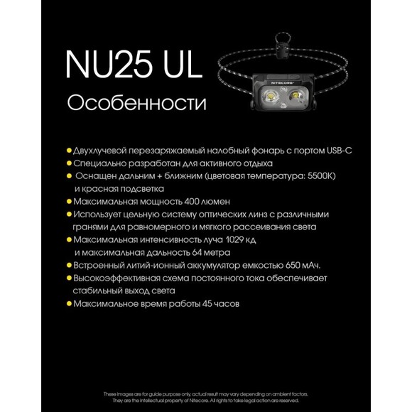 Налобний ліхтар Nitecore NU25 UL NEW2 (6-1288-bl_new_ul) фото 17