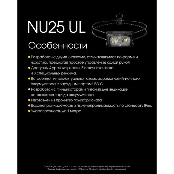 Налобний ліхтар Nitecore NU25 UL NEW2 (6-1288-bl_new_ul) фото 9