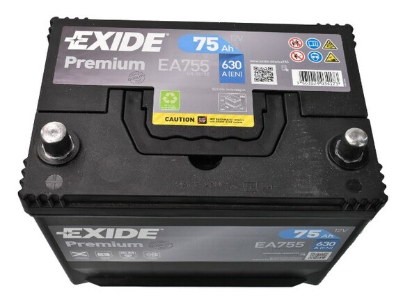 Акумулятор EXIDE EA755 Premium, 75Ah/630A фото 2