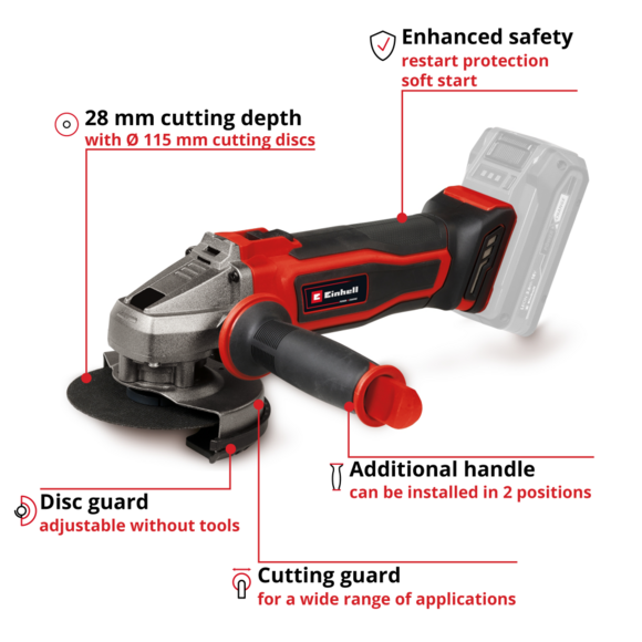 Аккумуляторная угловая шлифовальная машина Einhell TE-AG 18/115-2 Li-Solo (4431166) (без АКБ и ЗУ) изображение 9
