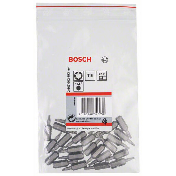 Бита Bosch Extra-Hart T8x25 мм, 25 шт. (2607002493)
