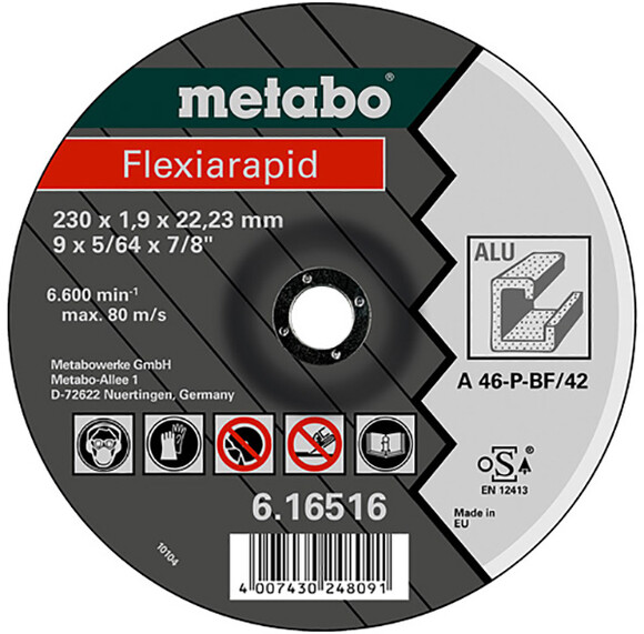 Отрезной диск Metabo Flexiarapid (Standart) A 60-P, 115x1.5x22.2 мм (616512000)