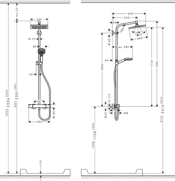 Душевая система HANSGROHE Crometta Е 240 1jet Showerpipe, с термостатом (27271000) изображение 2