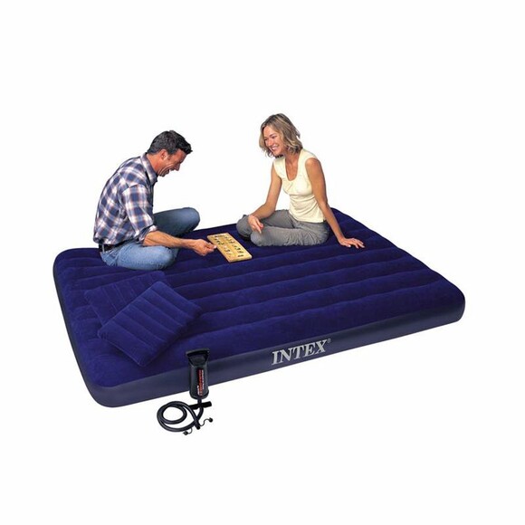 Двоспальний надувний матрац Intex 152х203x22см Classic Downy + ручний насос і 2 надувні подушки (68765) фото 2