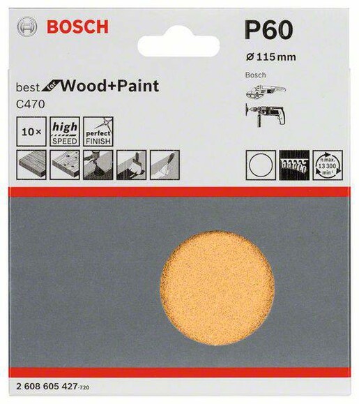 Шліфлист Bosch Expert for Wood and Paint C470, 115 мм, K60, 10 шт. (2608605427) фото 2
