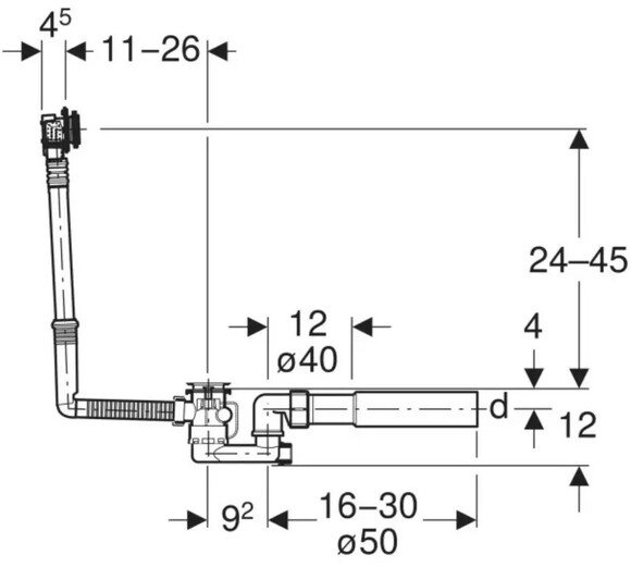 Сифон для ванны Geberit с поворотным механизмом и впускным штуцером (150.700.00.6) изображение 2