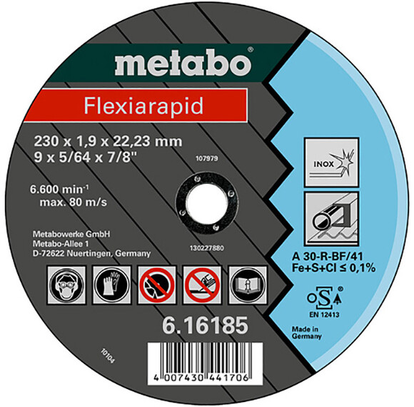 Отрезной диск Metabo Flexiarapid Super (Premium) A 36-U-BF42, 180x1.6x22.2 мм (616248000)