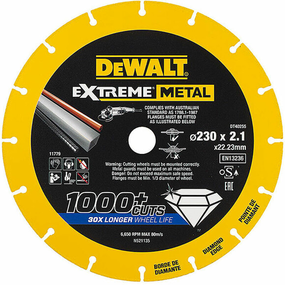 Диск алмазний DeWALT 230x2.1x22.23 мм по металу (DT40255)