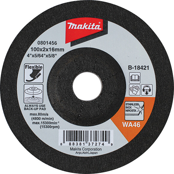 Гибкий шлифовальный диск Makita 100x2x16 мм 80T (B-18443)
