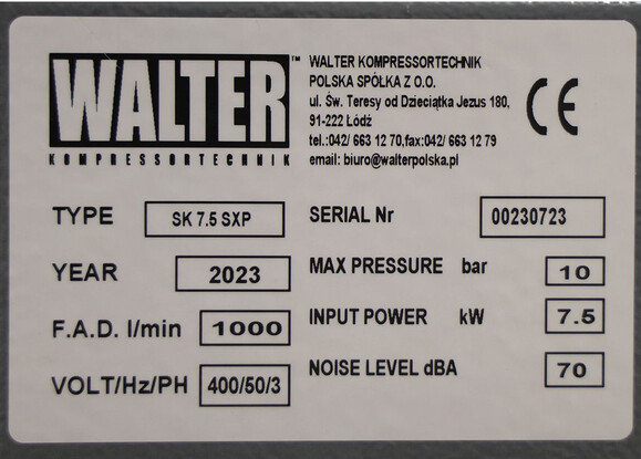 Гвинтовий компресор з ремінним приводом WALTER SK 7.5 SXP фото 6