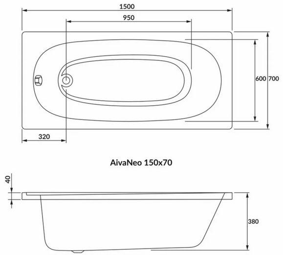 Ванна прямоугольная VOLLE AIVA NEO 150х70 см, без ножек (1229.001570) изображение 2
