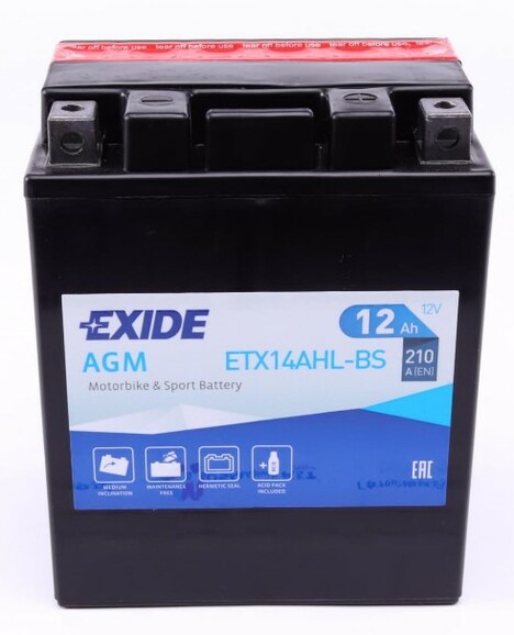 Аккумулятор EXIDE ETX14AHL-BS AGM, 12Ah/210A