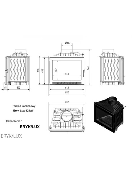 Каминная топка Kratki ERYK 12 LUX (ERYK/LUX) изображение 2