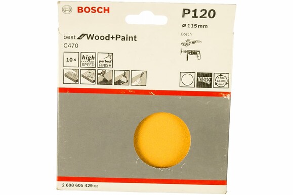 Шліфлист Bosch Expert for Wood and Paint C470, 115 мм, K120, 10 шт. (2608605429) фото 2