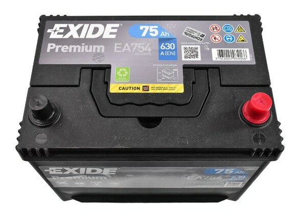 Акумулятор EXIDE EA754 Premium, 75Ah/630A фото 2