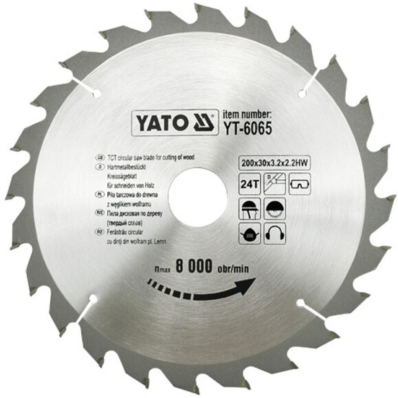 Диск пильний YATO по дереву 205х18х3.2x2.0 мм, 24 зубців (YT-6066)