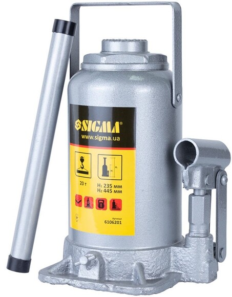 Домкрат гидравлический бутылочный Sigma Standard 20т H 235х445 мм (6106201)