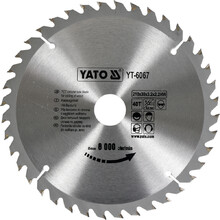Диск пильний YATO по дереву 210х30x3.2x2.2 мм, 40 зубців (YT-6067)
