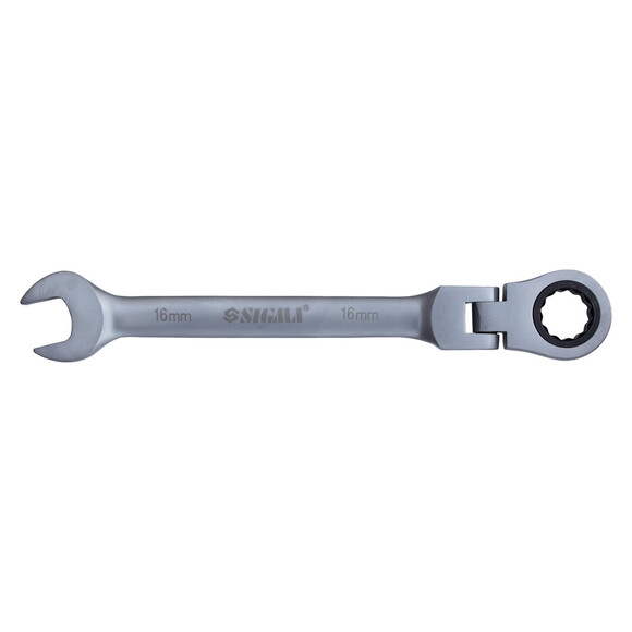 Ключ рожково-накидний Sigma з тріскачкою та шарніром 16 мм CrV Satine (6022661)