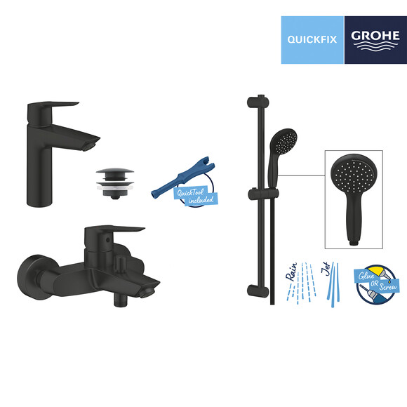 Набір змішувачів для ванної кімнати Grohe QuickFix Start Black 3 в 1 (UA303301MQ) (CV032749) фото 15