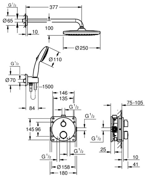 Душевая система скрытого монтажа термостатическая Grohe QuickFix Precision Grohtherm (34883000) (CV033250) изображение 4