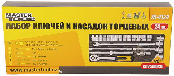 Набор насадок торцевых MASTERTOOL PROFI 1/2", 10-32 мм, 24 шт (78-4124) изображение 2