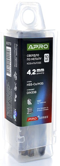 Сверло по металлу кобальтовое APRO HSS-Co/M35 4.2 мм, 10 шт. (830713)  изображение 2