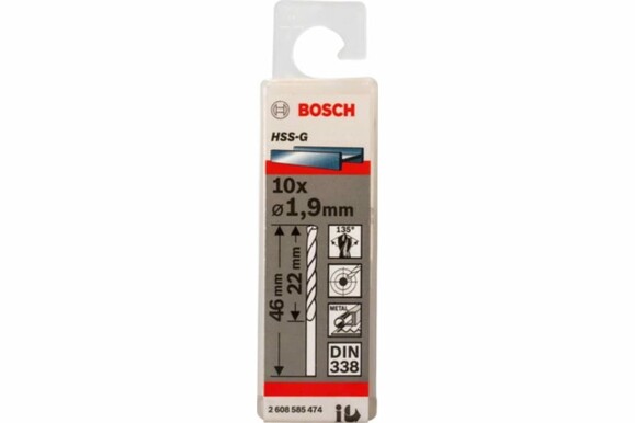Сверло по металлу Bosch HSS-G 1.9х46 мм, 10 шт. (2608585474) изображение 2