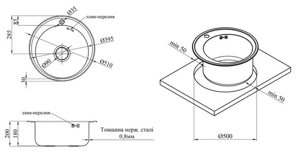 Кухонная мойка Kroner KRP Satin-510, 0.8 мм (CV022770) изображение 5