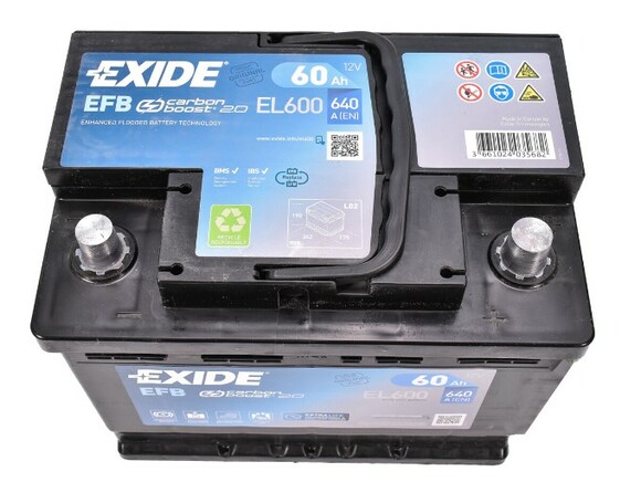 Аккумулятор EXIDE EFB EL600 (Start-Stop EFB), 60Ah/640A изображение 2