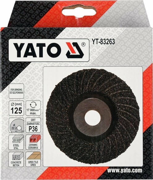 Диск шлифовальный Yato 125х22.2 мм, Р36 по дереву, металлу, камню (YT-83263) изображение 2