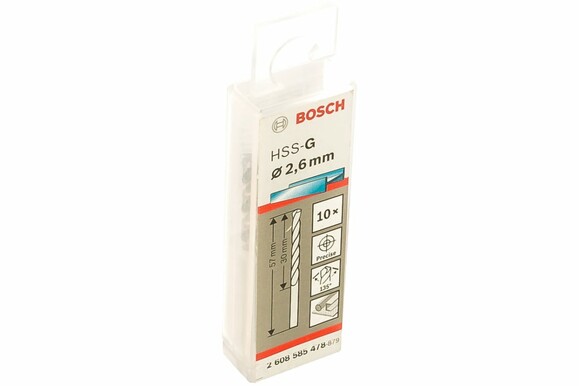Сверло по металлу Bosch HSS-G 2.6х57 мм, 10 шт. (2608585478) изображение 2