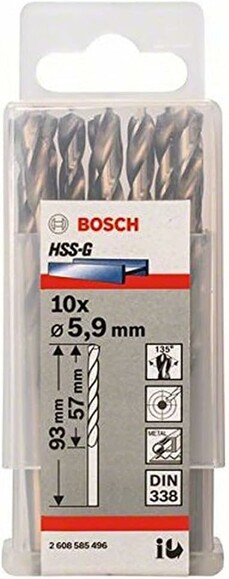 Сверло по металлу Bosch HSS-G 5.9х93 мм, 10 шт. (2608585496) изображение 2